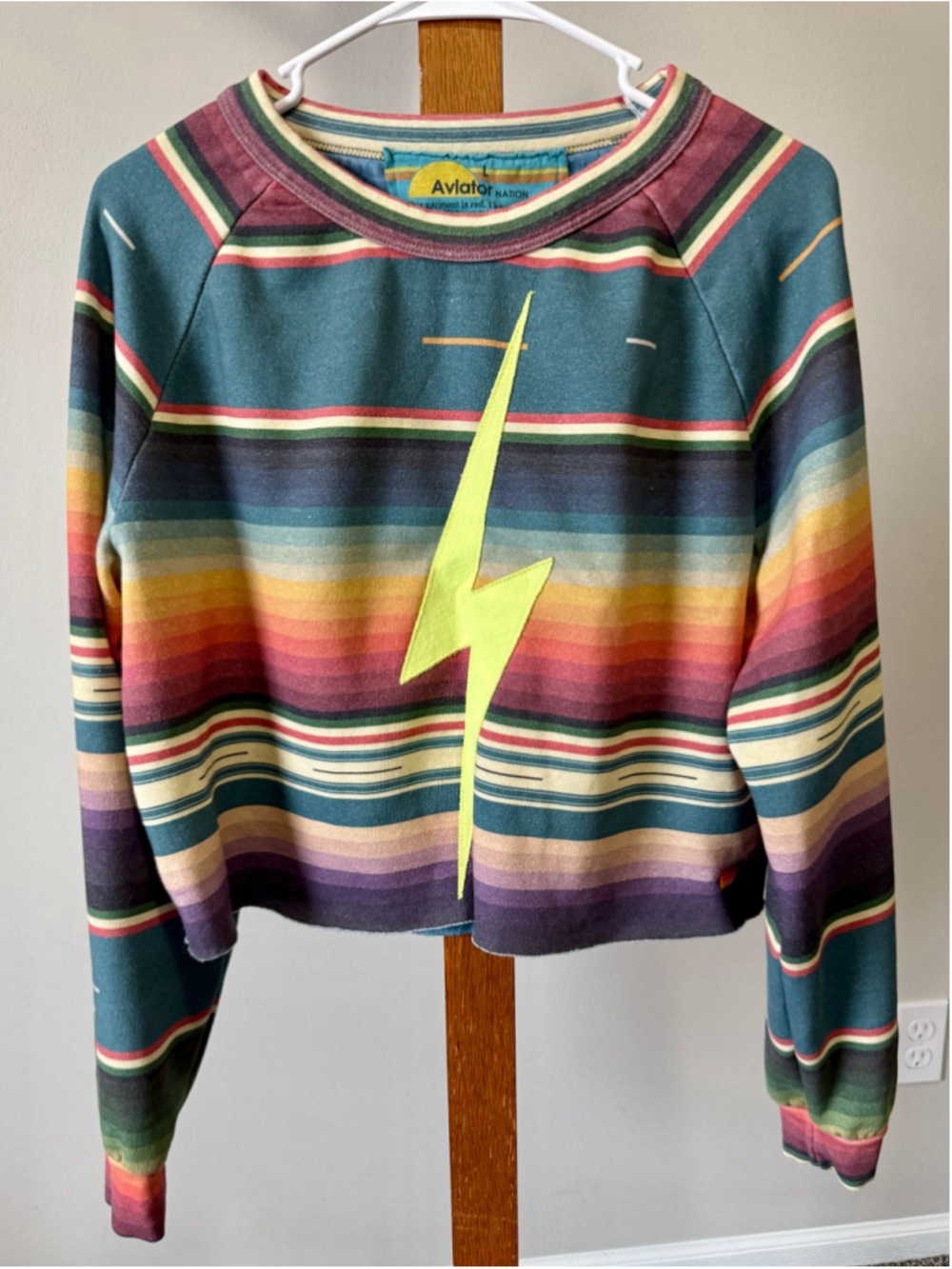 Women's Aviator Nation Serape Bolt Stitch Crop Sweatshirt Size Large